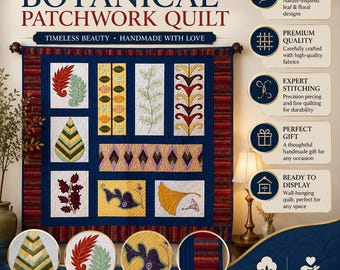 Botanisches Patchwork-Quiltmuster (PDF) | Quiltmuster mit Blattapplikationen | Natur-Quiltmuster | Blumen-Quiltmuster (PDF) | Sofortiger digitaler Download