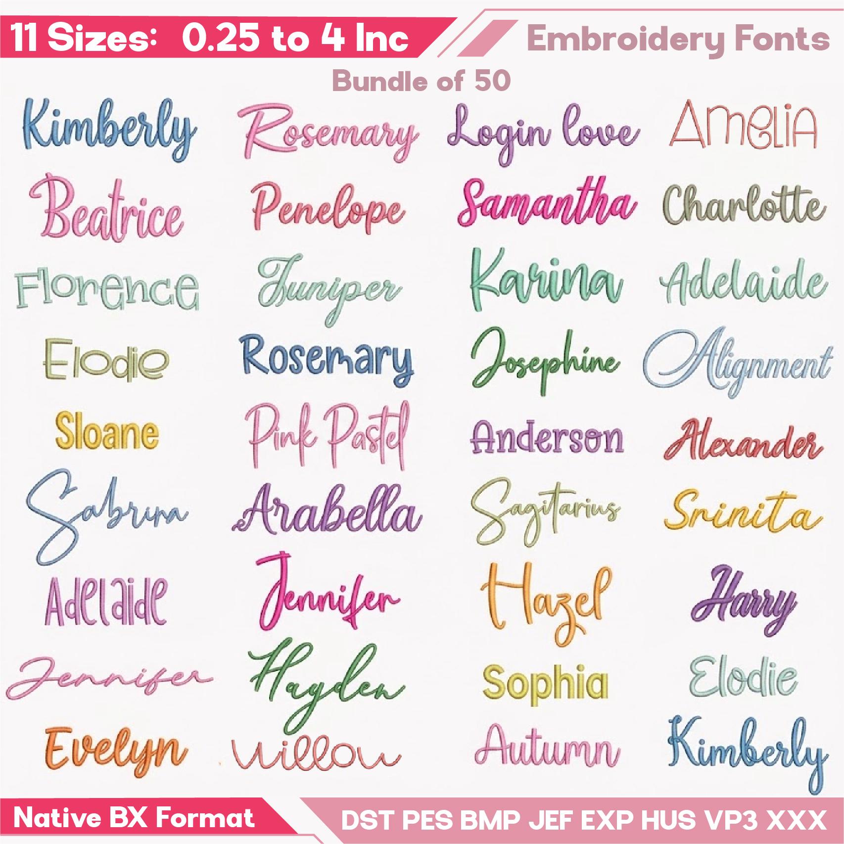 50 Handwritten Font Embroidery Bundle, BX Fonts, Satin St… Embroidery ...