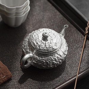 Handmade Silver Gilded Shi Piao Teapot | Rustic Texture, 90ml Gongfu Tea Ware