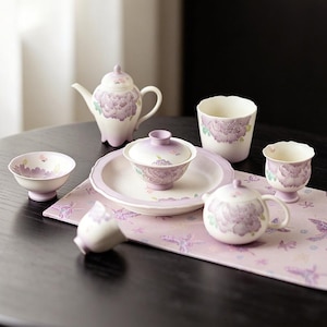 Handmade Purple Ombre Ceramic Tea Set, Butterfly Peony Kungfu Teaware (100% Handcrafted)