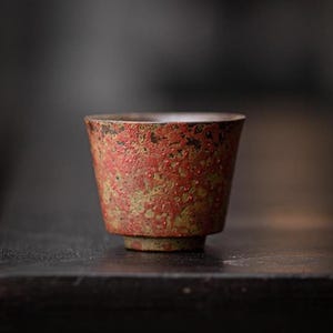 Handmade Ceramic Tea Cup | Rustic Pottery Gongfu Cup | Kiln-Transformed Glaze, Aged Rock Clay
