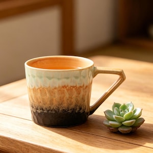 Large Kiln Glaze Stoneware Coffee Mug, Artisan Gradient Ceramic Cup