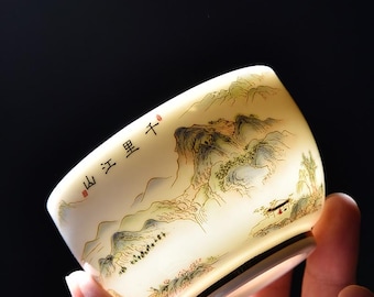Vintage Chinese Landscape Tea Cup, Hand-painted Porcelain Gongfu Teacup, Zen Home Decor Gift