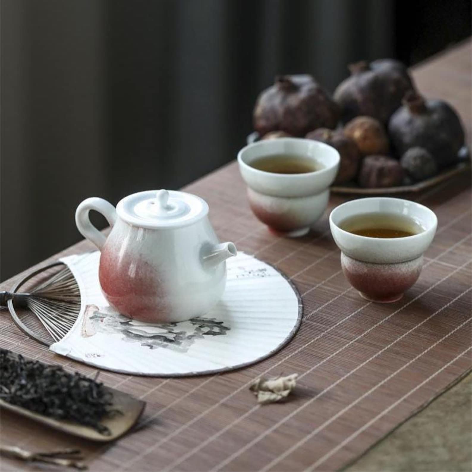 Handmade Pink Gradient Crackle Glaze Tea Set, Jingdezhen Ceramic Kung Fu Pot & Cups (1 Pot 2 Cups)