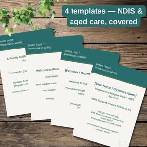 Ensemble de modèles NDIS et soins aux personnes âgées | 4 modèles Canva | Australie | Guide du prestataire de services de soutien et des familles 2025-2026
