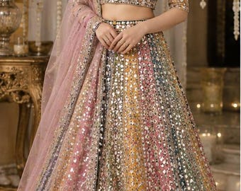 Pakistani Yellow Mehndi Dress | Chiffon Mirror Gota Work Outfit
