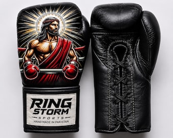 Religious Boxing Gear Jesus Art Graphic Glove Hand Made Combat Sports Equipment