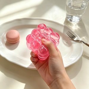 Pink Bubble Cube Squishy, Sensory Stress Ball, Squeeze Fidget, Personalized Custom Packaging