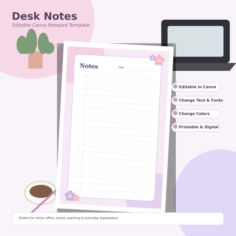 Floral Notepad Canva Template Bundle, Editable to Do List, Shopping ...