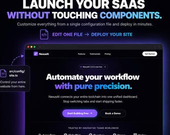 SaaS Landing Page Template – Next.js, TypeScript, Tailwind CSS, Responsive, Source Code, No-Code