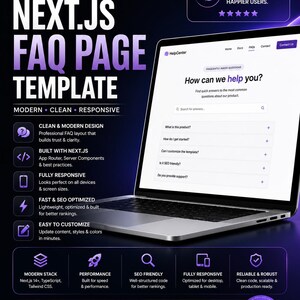 Next.js FAQ Template | Responsive | No-Code Component with One-File Config | Instant Digital Download
