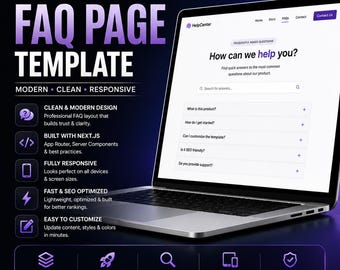 Next.js FAQ Template | Responsive | No-Code Component with One-File Config | Instant Digital Download
