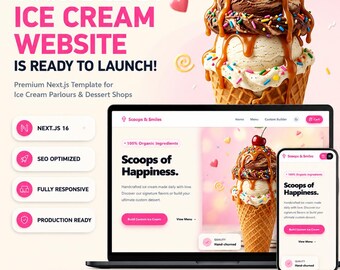 Ice Cream Parlour Website Template | Next.js Full Source + Setup & Customization Guide | Digital Download