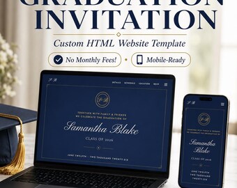 Digital Graduation Invitation Website Template — Trackable RSVP, Editable HTML, Drag‑and‑Drop Deploy Website