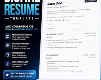 Next.js Resume Template – Interactive CV Website & Developer Portfolio, ATS-Friendly Executive Design, Digital Download