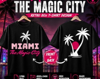 Miami Magic City Retro 80s Palm Tree T-Shirt Design (Digital Download)