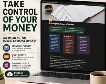 Notion Budget Template | Debt Payoff Tracker & Savings Goal Planner | Personal Finance Dashboard | Digital Download