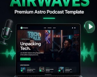 Airwaves Astro Podcast Template | Minimalist Dark Mode, No-Code Website (Digital Download)