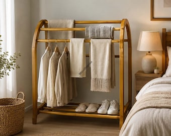Appendiabiti in legno massello / Organizzatore per indumenti autoportante, supporto per coperte