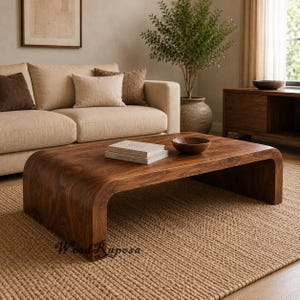 Solid Walnut Waterfall Coffee Table: Modern Minimalist Living Room Furniture