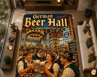 Tapis de brasserie allemande, tapis vintage bavarois Oktoberfest, décoration bière de Munich, tapis rétro Allemagne, tapis pour repaire masculin allemand