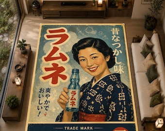 Tapis vintage japonais Ramune, tapis soda japonais, tapis de cuisine rétro japonais, tapis rétro, décoration rétro japonaise, tapis style Showa