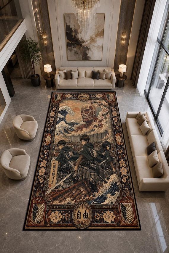 Attack on Titan Scout Regiment Anime Area Rug, Manga Gaming Room Decor