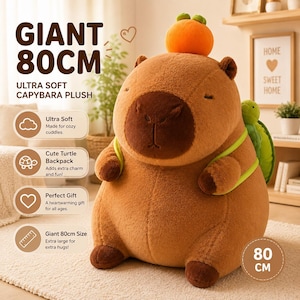 Giant Capybara Plush, Turtle Backpack, Stuffed Animal, Nursery Decor, Birthday Gift