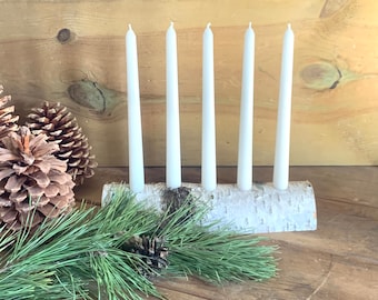 Birch Log Tapered Candle Holder Advent Candleholder Wedding Centerpiece Christmas Decor Rustic Decor Wedding Decor Boho Decor Yule Log