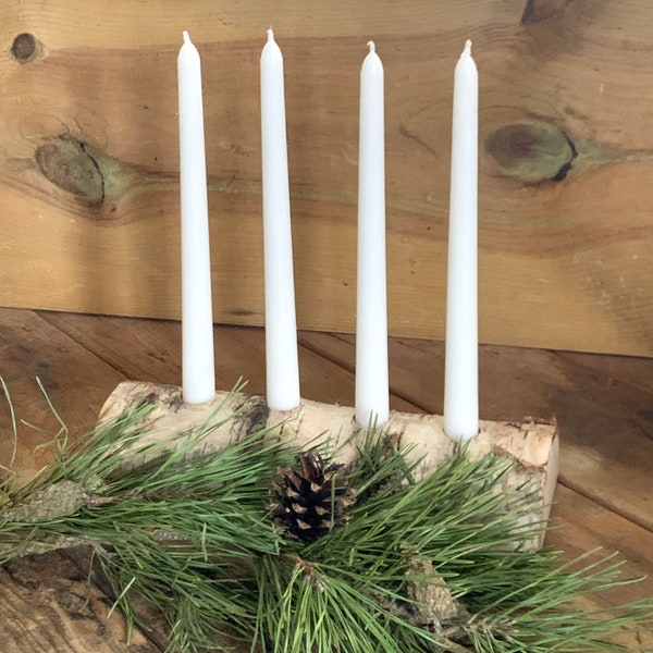 Birch Log Tapered Candle Holder Advent Candleholder Wedding Centerpiece Christmas Decor Rustic Decor Boho Decor Wedding Decor Yule Log