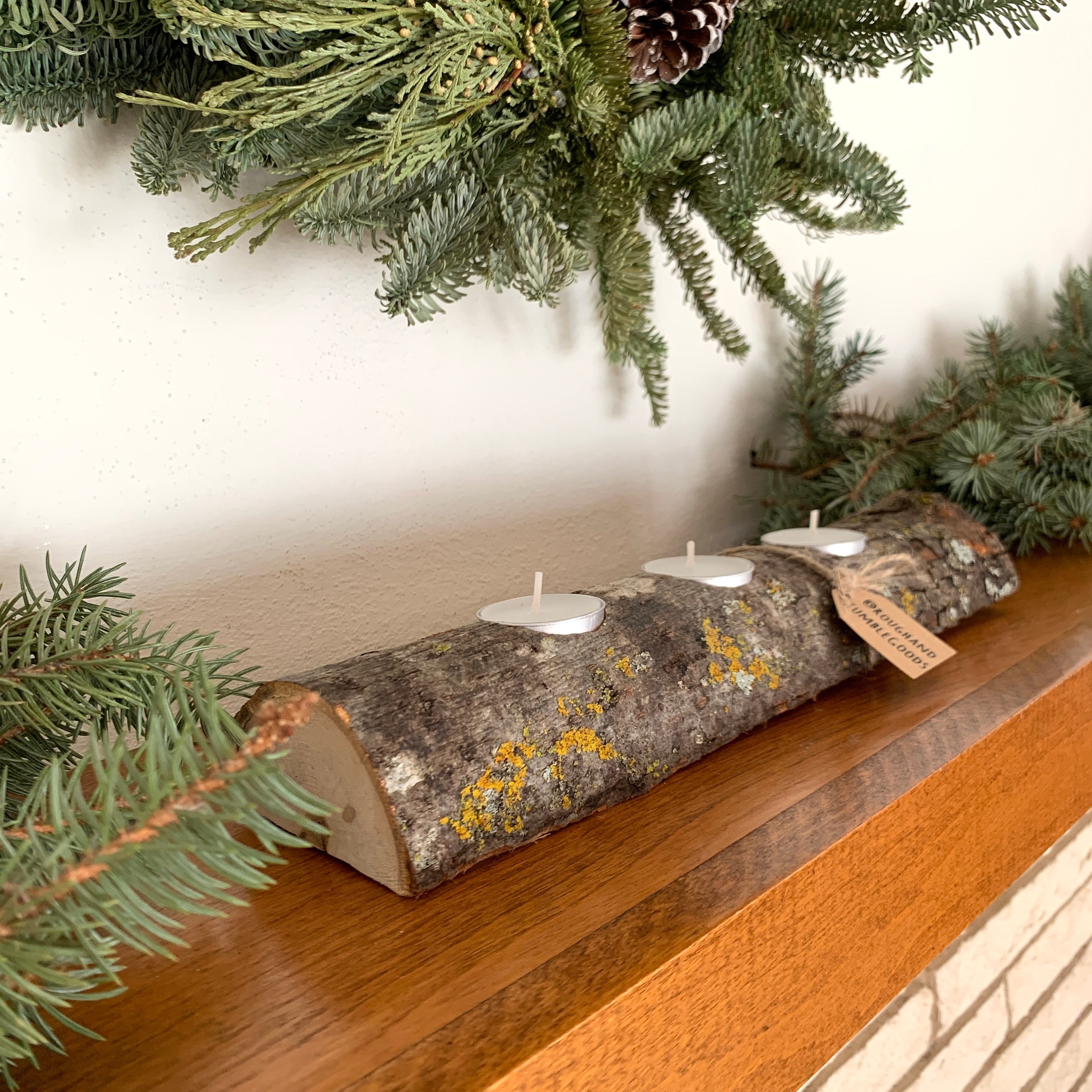 Log Candleholder Yule Log Tealight Holder with Heart Shape Etsy