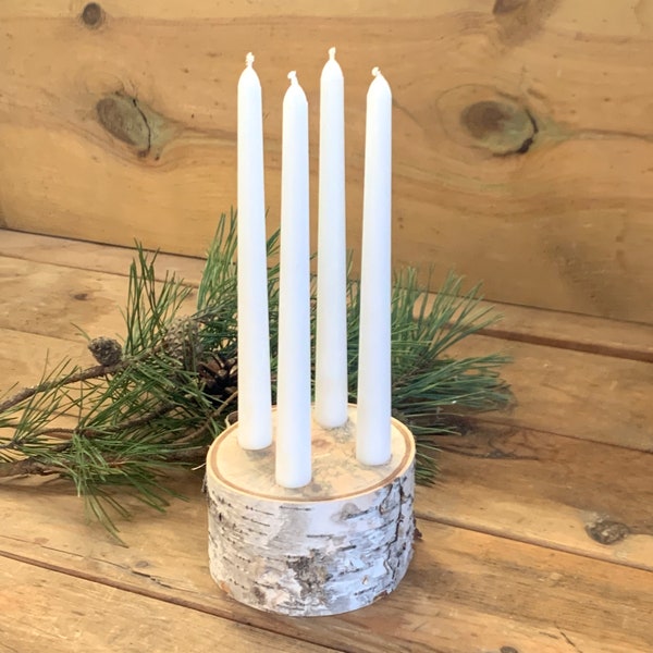 Birch Log Advent Candleholder Tapered Candle Holder Yule Log Pillar Candle Holder Wedding Centerpiece Christmas Rustic Boho Wedding Decor