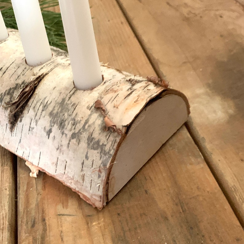 Birch Log Tapered Candle Holder Advent Candleholder Wedding Etsy