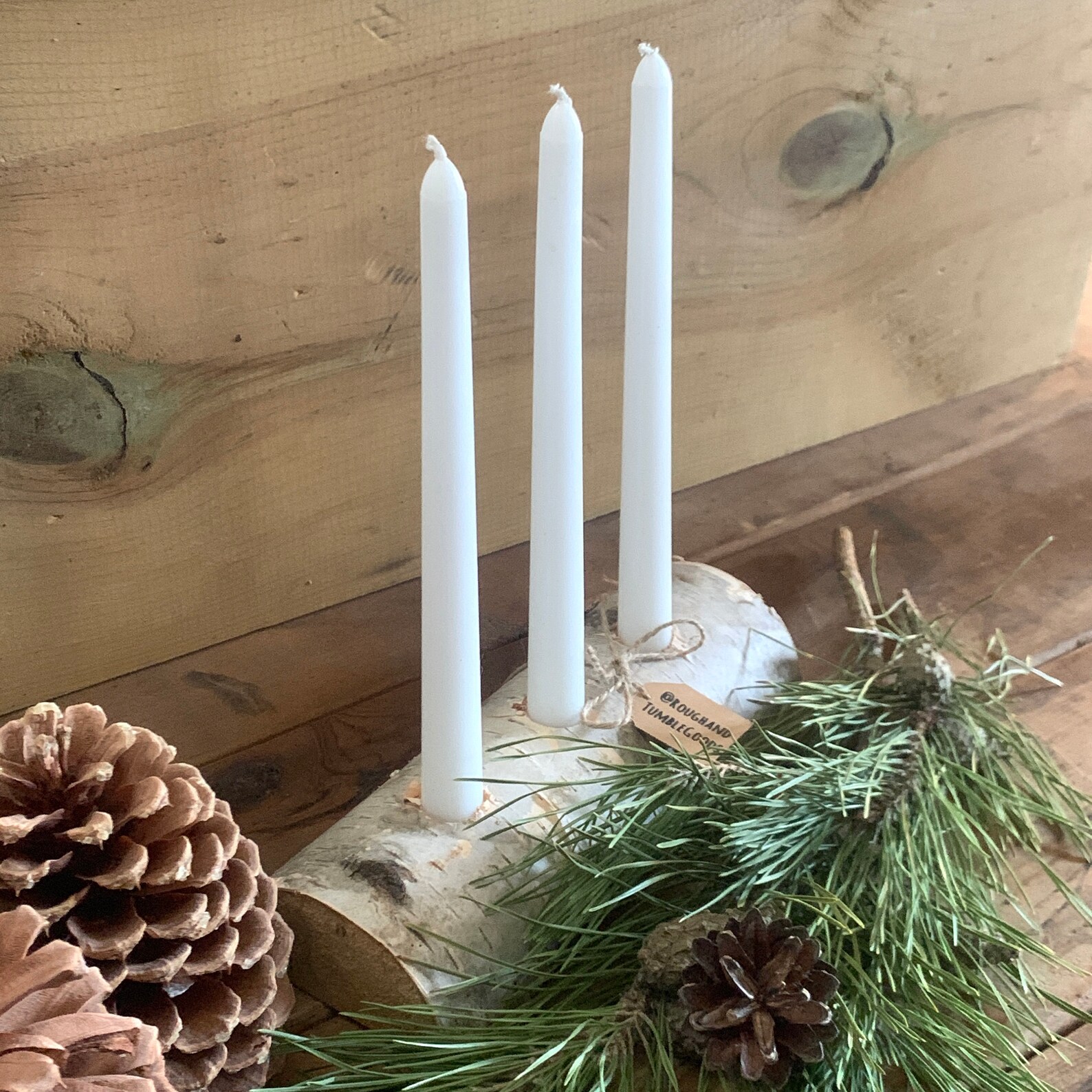 Birch Log Tapered Candle Holder Christmas Centerpiece Rustic Etsy