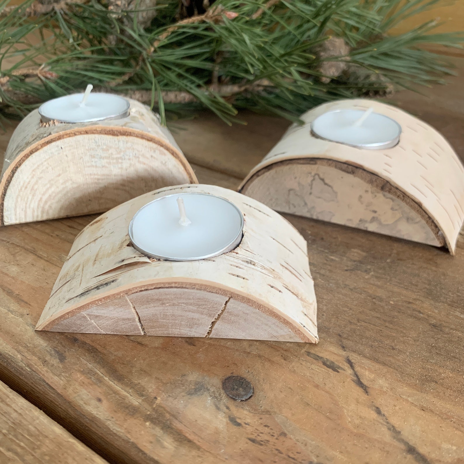Mini Birch Log Candle Holder Birch Tealight Holder Yule Log Etsy