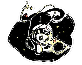 Adesivos sem bolhas de um astronauta gato preto no espaço