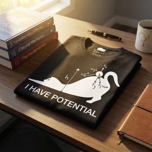 Jag har potential för fysikkatt | Rolig vetenskapsordvits | Gåva för fysiker, ingenjörer och kattälskare Unisex klassisk t-shirt