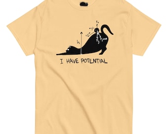 Camiseta "Eu Tenho Potencial para a Física" com Gato | Jogo de Palavras Científico Divertido | Presente para Físicos, Engenheiros e Amantes de Gatos | Camiseta clássica unissex