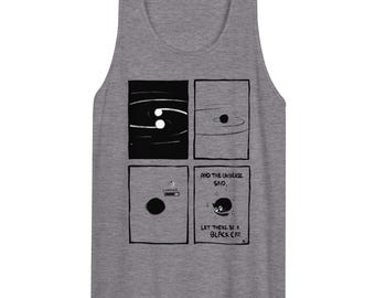 Camiseta sin mangas del universo del gato negro: camiseta con ilustraciones de humor científico.