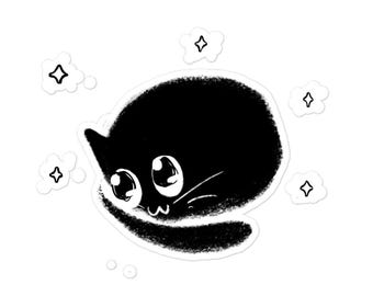 Adesivo com ilustração de um pequeno gato preto – Arte minimalista desenhada à mão