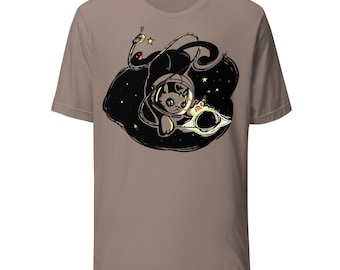 Camiseta Gato Preto Astronauta | Camiseta Divertida com Estampa de Buraco Negro no Espaço
