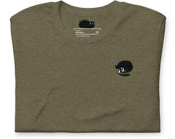 Camiseta com ilustração de um pequeno gato preto | Camiseta unissex minimalista desenhada à mão