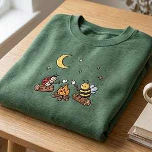 Camping Bugs Embroidered Sweatshirt, Ladybug Bee Sweatshirt, Cute Campfire Crewneck, Cottagecore Nature Shirt, Cozy Outdoor Lover Gift