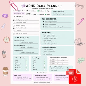 ADHD Daily Planner Printable | ADHD Planner PDF | Daily Productivity Planner | Executive Planner | Neurodivergent Planner | Instant Download