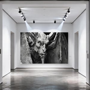 Gargoyle Dragon Tempered Glass Wall Art: Decor, Stained Glass, Gray and Black Tones