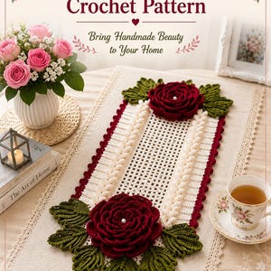 Schema per centrotavola all'uncinetto con rose / Decorazione floreale 3D per la casa (download PDF)