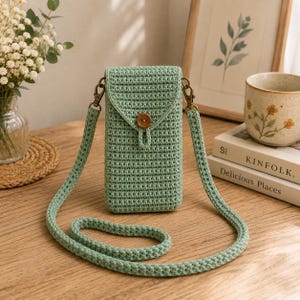 Crochet pattern-LISBON Crochet Crossbody Phone Purse, PDF shopping 1 strap summer Bag, Phone Case, Phone Holder, Tote Bag, Crochet Mini Bag