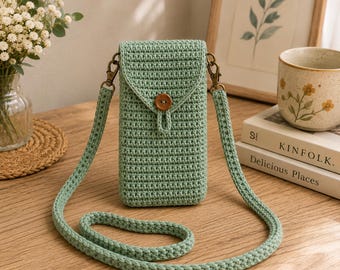 Crochet pattern-LISBON Crochet Crossbody Phone Purse, PDF shopping 1 strap summer Bag, Phone Case, Phone Holder, Tote Bag, Crochet Mini Bag