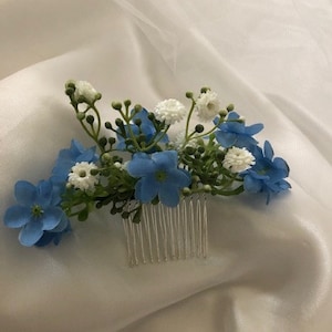 Blue Blossom Bridal Comb - Rustic Boho Wedding - Floral Hair Bouquet - Maid of Honour - Special Bridesmaid - Modest Bride