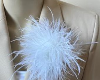 Winter White Ostrich Feather Style Brooch - Corsage / Lapel Pin - large Size